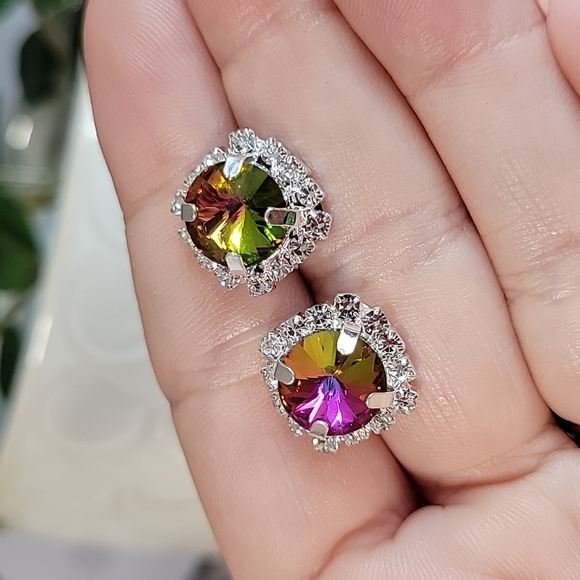 Watermelon Sparkle Prism Stud Earrings - Picture 5 of 6